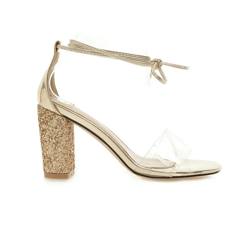 Женские Прозрачные Сандалии QUTAA с ремешком на щиколотке шнурках блестками