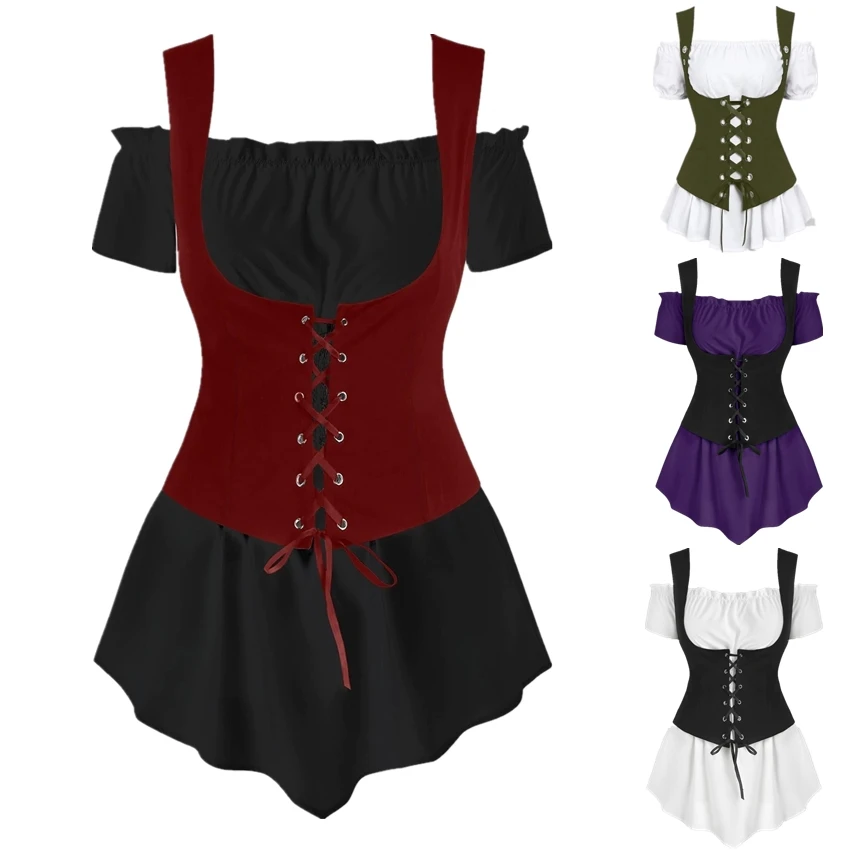 Средневековый стимпанк комплект одежды из 2 предметов для женщин рубашка с