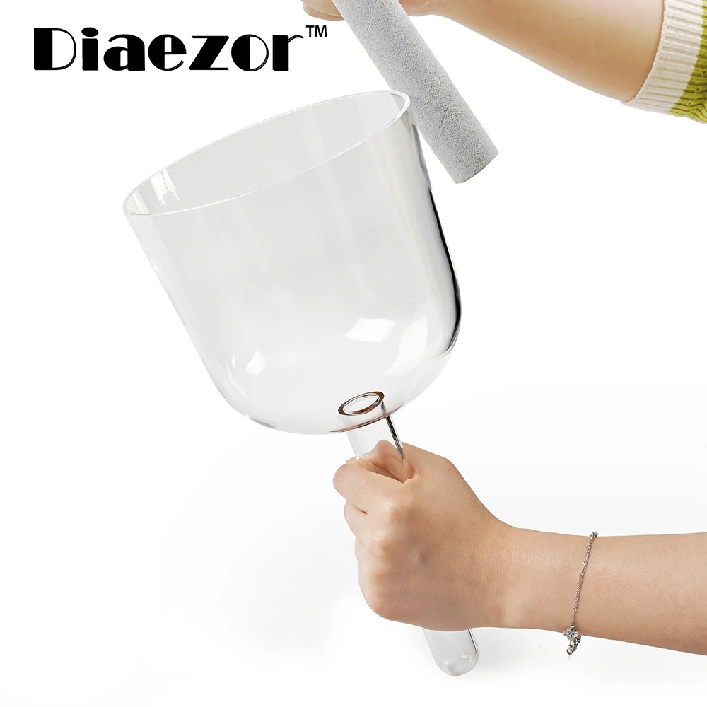 

Diaezor 5.75" G# note Thyroid Chakra Clear Crystal Singing Handle Bowls for Meditation