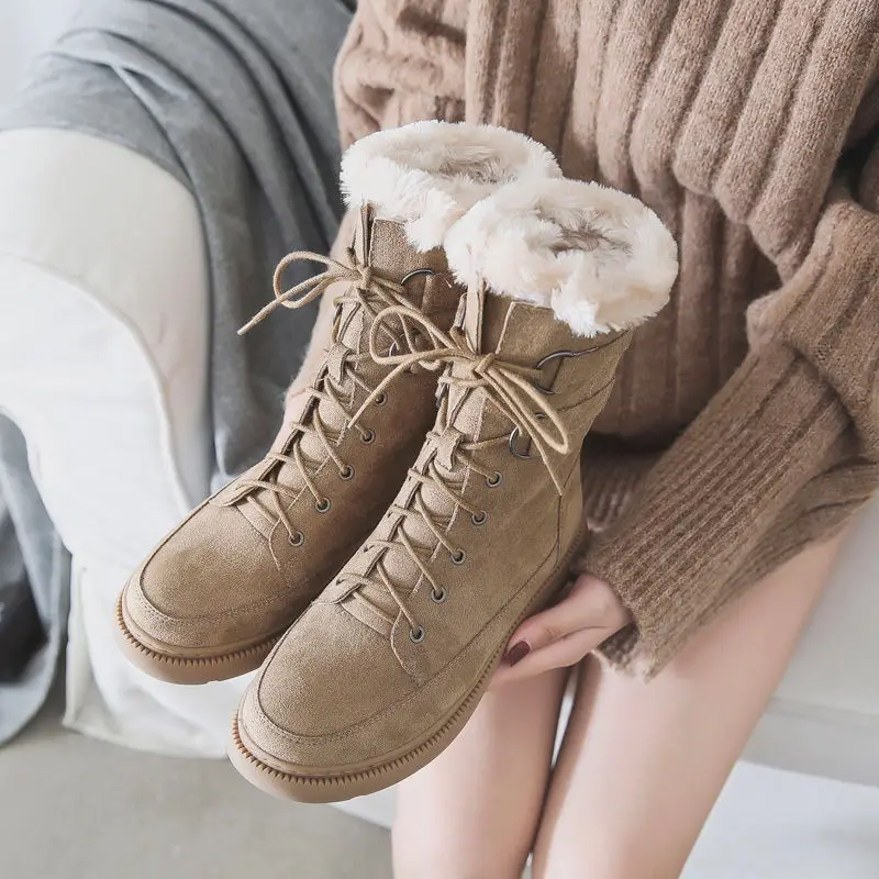 Женские короткие зимние ботинки Нескользящие женские утолщенные меховые