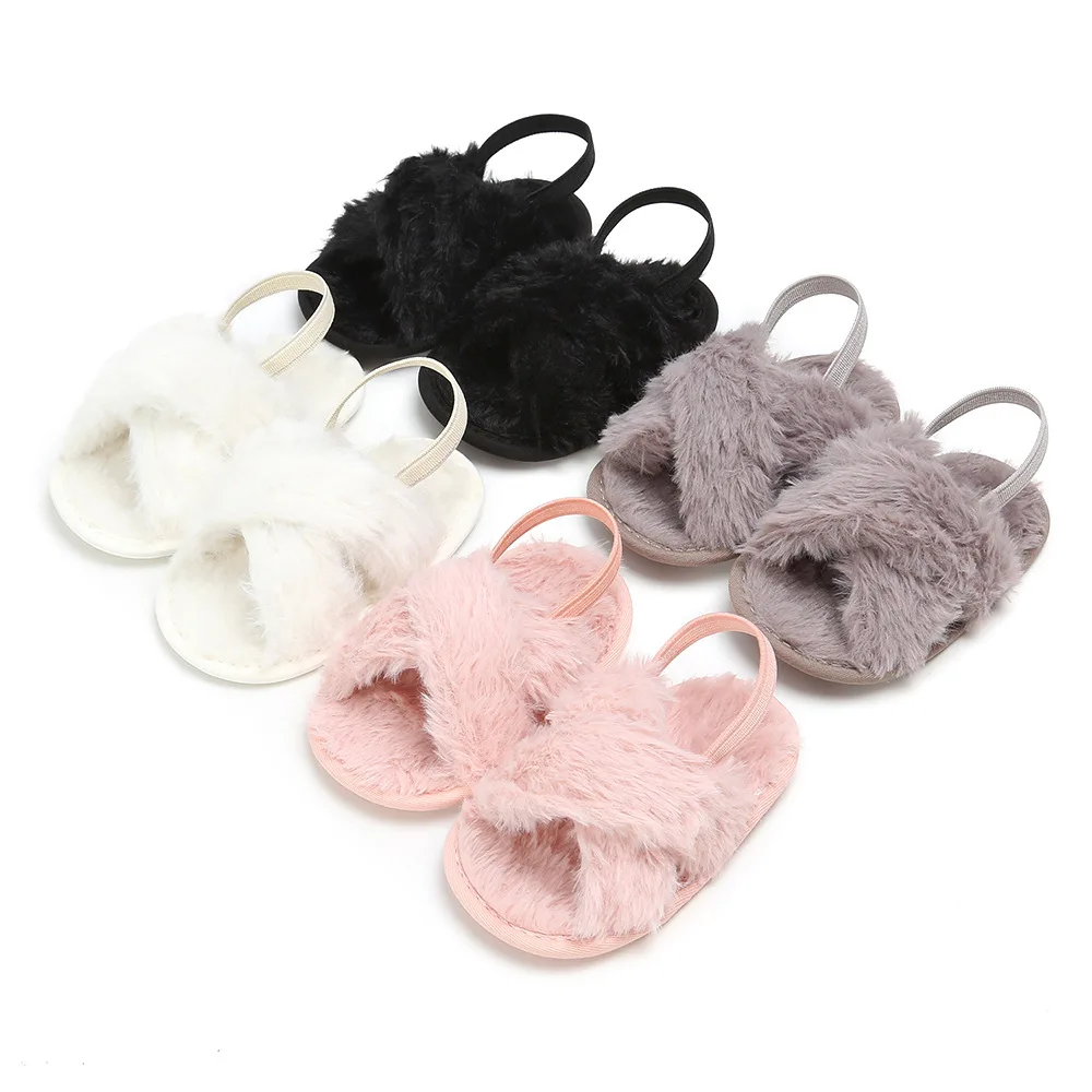 

New Arrivals Baby Fluffy Slippers Soft Sole Infant First Walkers New Born Baby Boys Girls Crib Shoes Solid Color