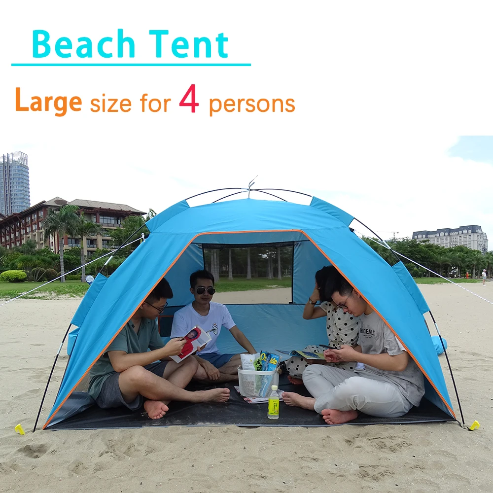 

Family Summer Beach Tent Sun Shelters with Sandbag Sun Shade UV Foldable Extra Large for 4 Persons Portable Canopy Easy Setup