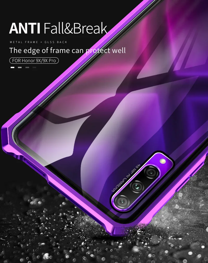 OMEVE для huawei Honor 9X чехол с металлической рамкой и закаленным стеклом задняя крышка для huawei Honor 9X Pro Чехол Honor 9X бампер чехол