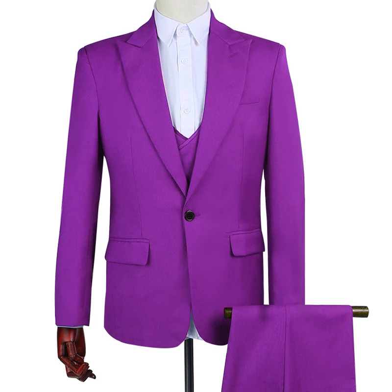 

Purple Slim fit Wedding Suits for Men 3 piece Custom Groom Tuxedo 2020 Male Fashion Clothes Set 3 piece Jacket Vest with Pants