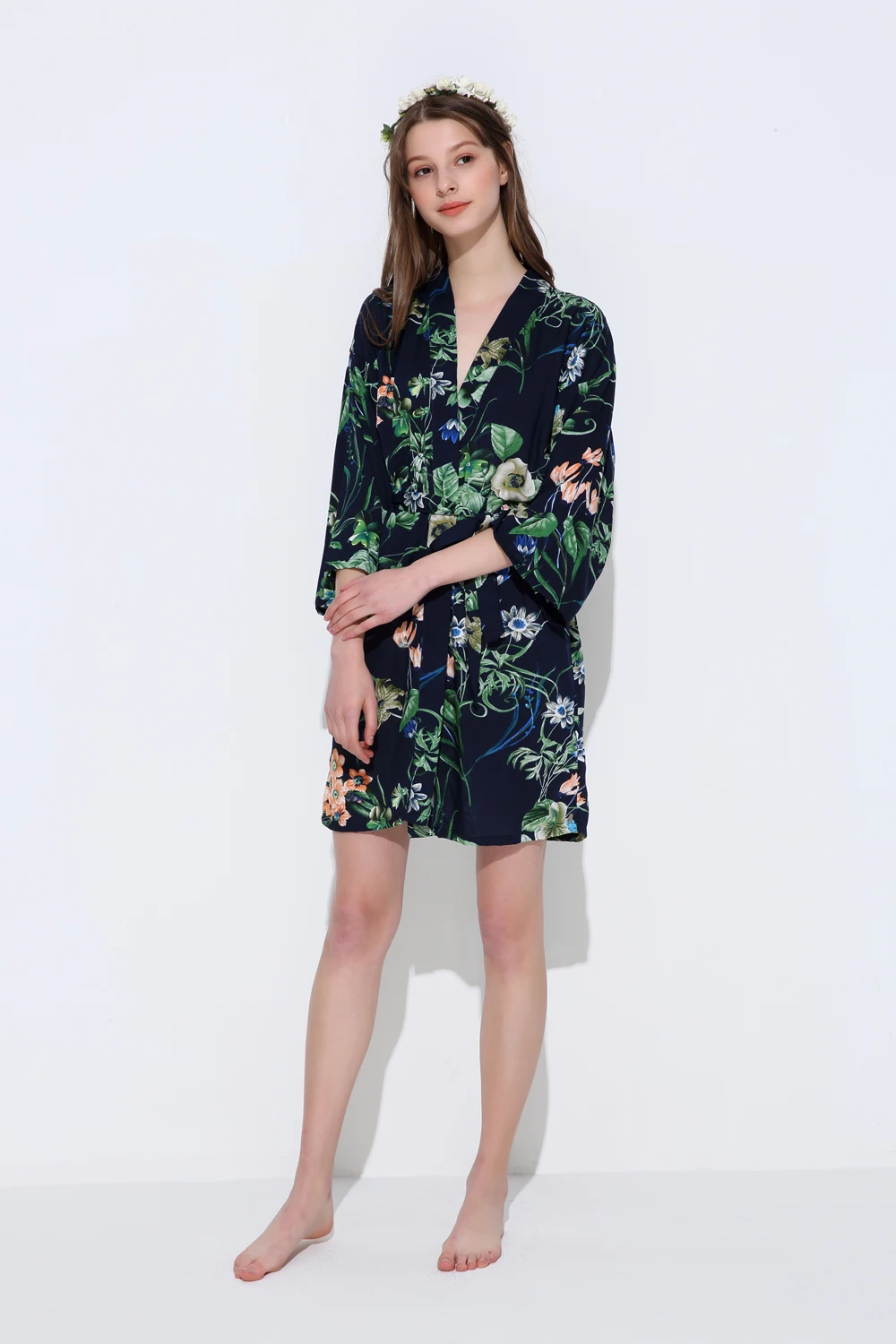 YUXINBRIDAL Wedding Bride Bridesmaid Floral Robe Satin Rayon Cotton Floral Robe Nightgown for Women Kimono Sleepwear Robe