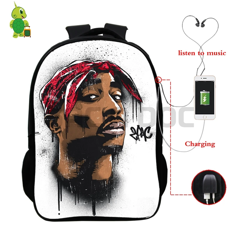 11 Известный Рюкзак с принтом Tupac, многофункциональные школьные сумки с USB зарядкой для подростков, женщин и мужчин, ежедневный рюкзак, коллекция фанатов - Цвет: 11