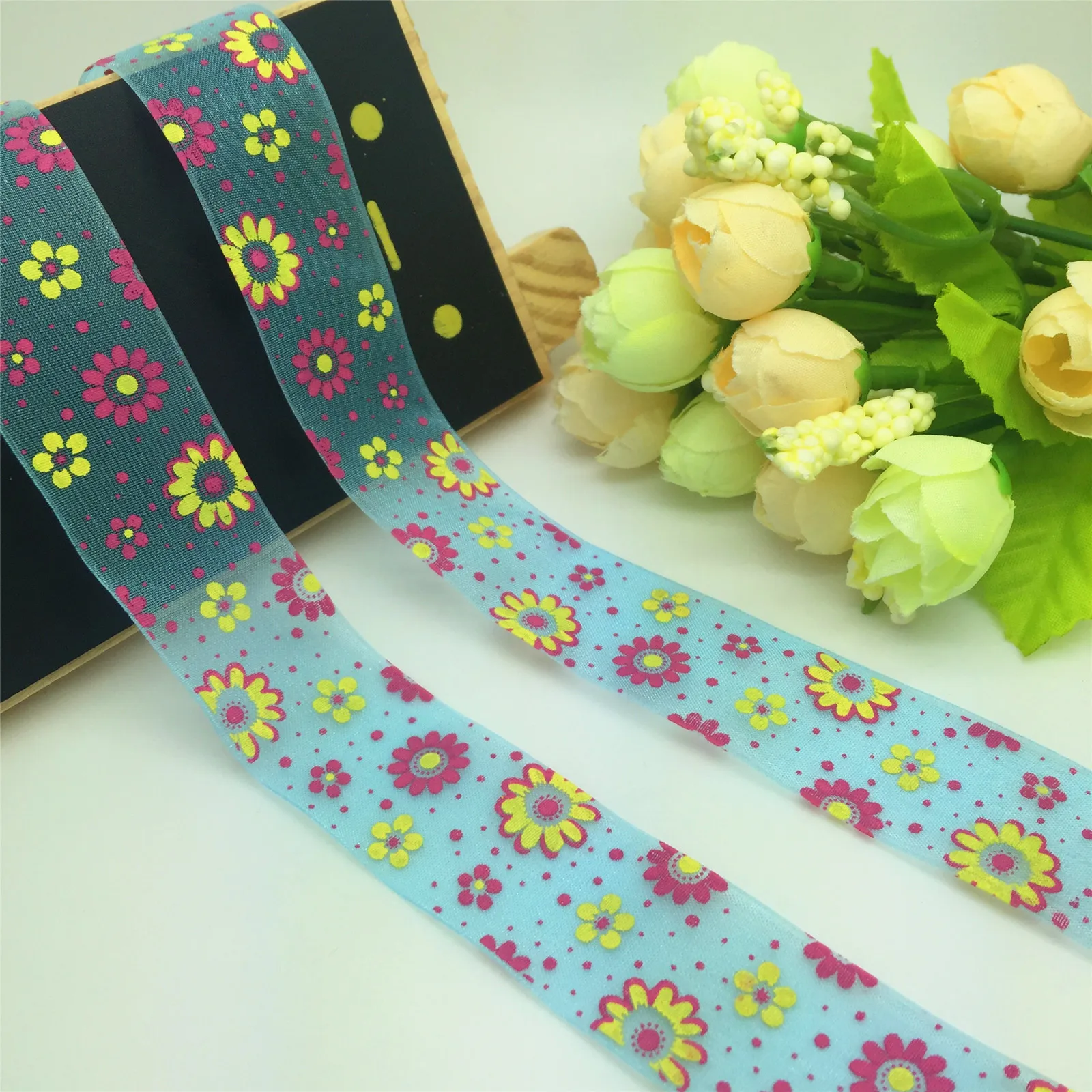 Новинка 5 ярдов 1 дюйм 25 мм разноцветная органза прозрачная лента бант для волос |