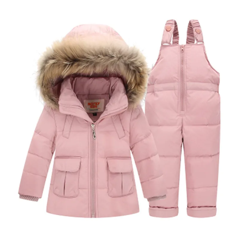 

Kids Winter Clothes Girls Boys Down Coat Children Warm Snowsuit Outerwear + Romper Clothing Set Russian Children's Thick Jacket