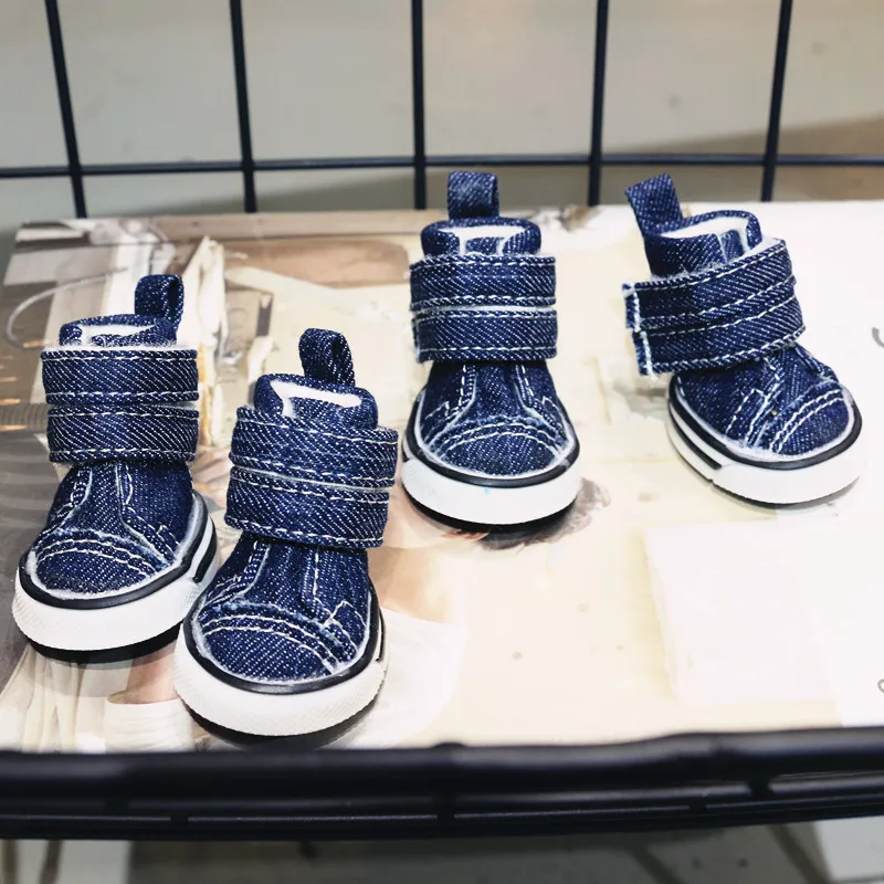 

fashion Blue Classic Casual Denim Canvass Style Pet Dog Shoes Sport Styles Small Dog Shoes Ati-Slip Shoes Dog Small Pet Boots