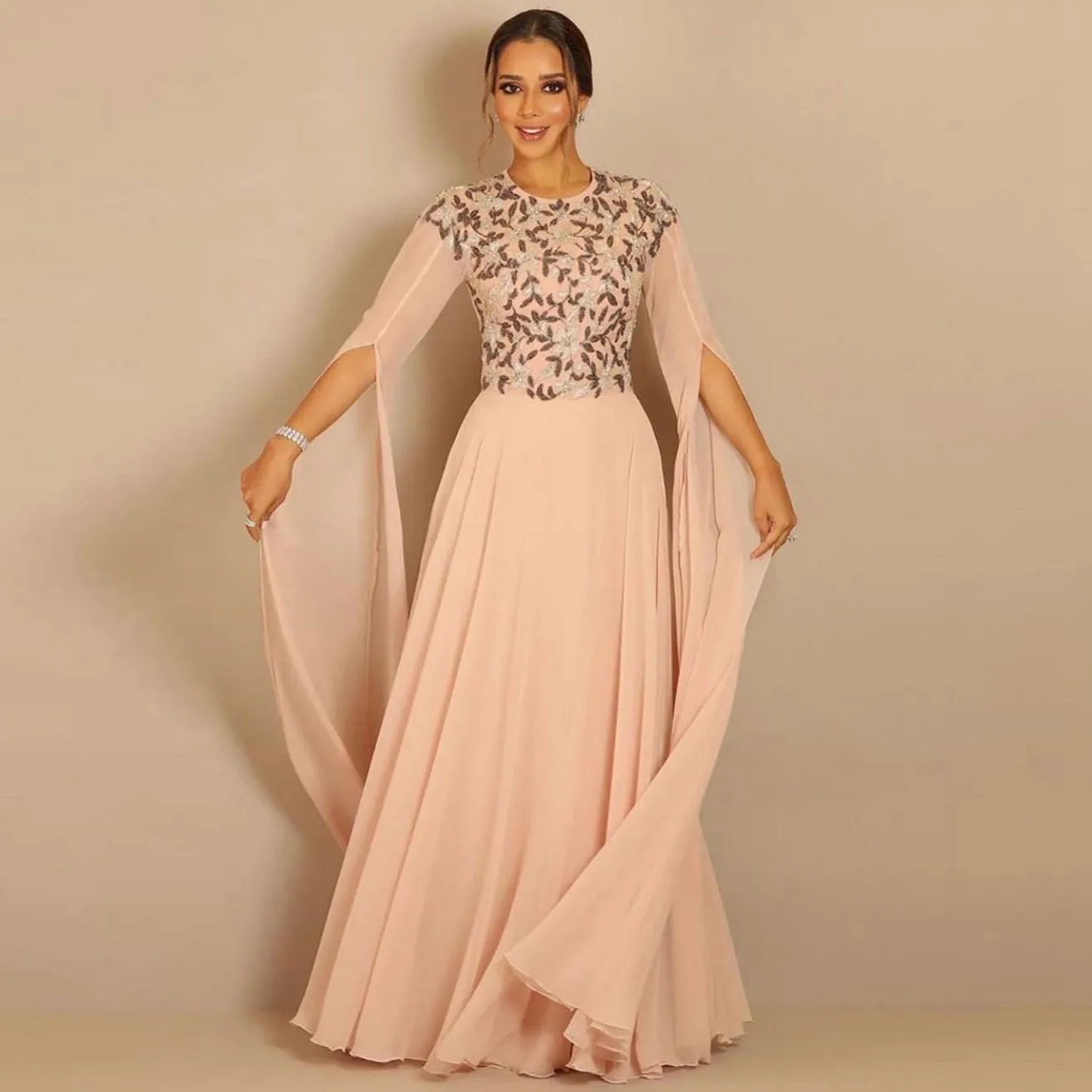 

Pink Simple Moroccan Caftan Evening Dress A-Line Floor Length Summer Dress Muslim Dubai Female Prom Dress Plus Size