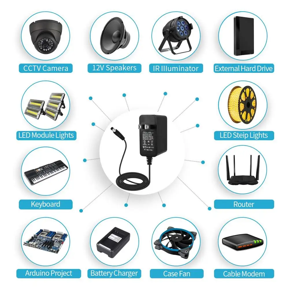 LED Power Adapter - DC 5V 12V 24V Lighting Transformer - AC 110V/220V to DC Switching Power Supply - 5.5mm*2.1~2.5mm Male Connector image 4