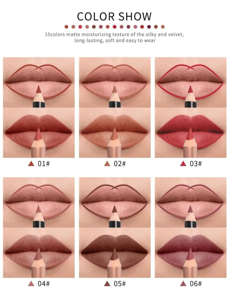 QIBEST 15 цветов губная помада + подводка для губ набор противотуманная поверхность