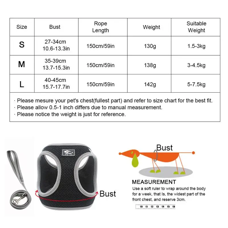 

Nylon Mesh Puppy Cat Harnesses Vest Reflective Dog Harness And Leash Set For Chihuahua Pug Small Medium Walking Lead Leash