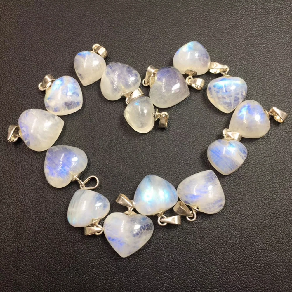 Естественный синий свет лунный камень сердце кулон ожерелье для женщин женское