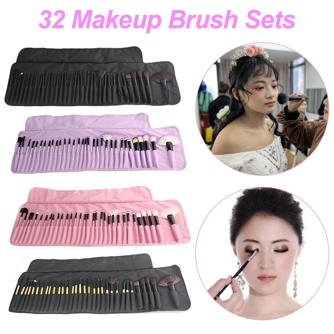 32 шт./компл. кисти для макияжа набор профессиональных деревянных кистей с сумкой