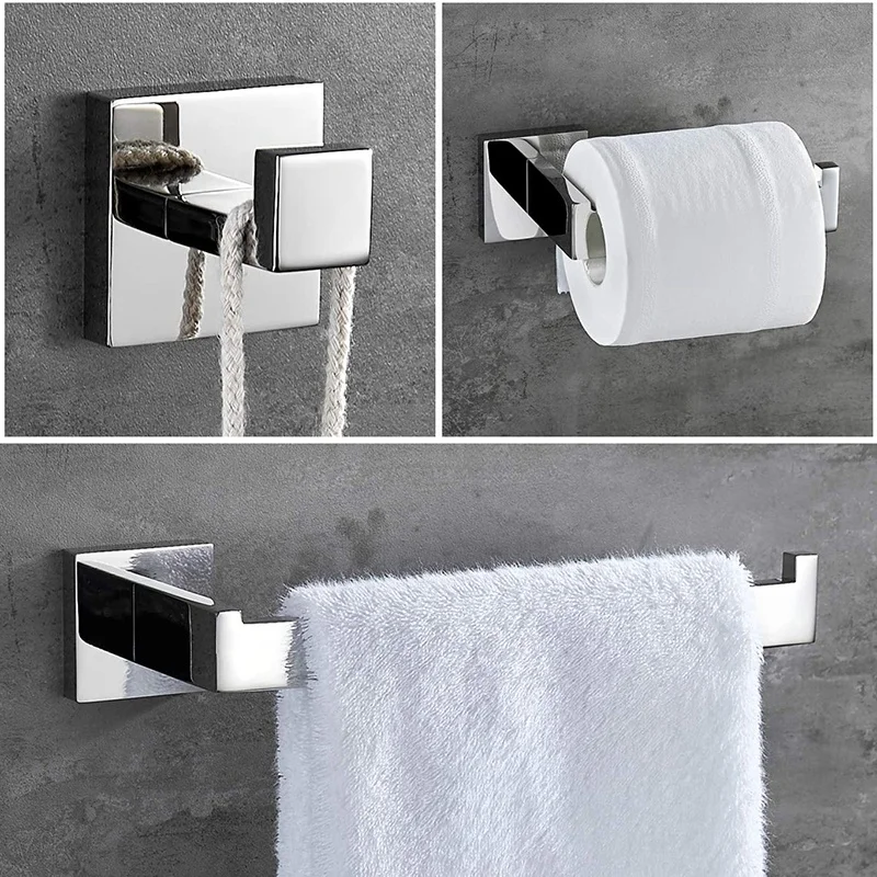 

3-Piece Bathroom Hardware Accessory Set Wall-Mounted Bathroom Hardware Kit-Bathrobe Hook Toilet Paper Holder Towel Ring