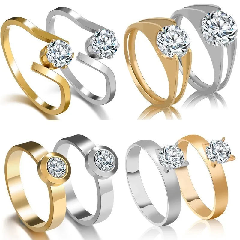 Классические матовые обручальные кольца с фианитом для женщин и мужчин Золотое