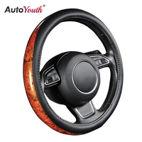 autoyouth car steering wheel cover black orange small black lychee wood stitching high end soft steering wheel 38 cm 15 inch