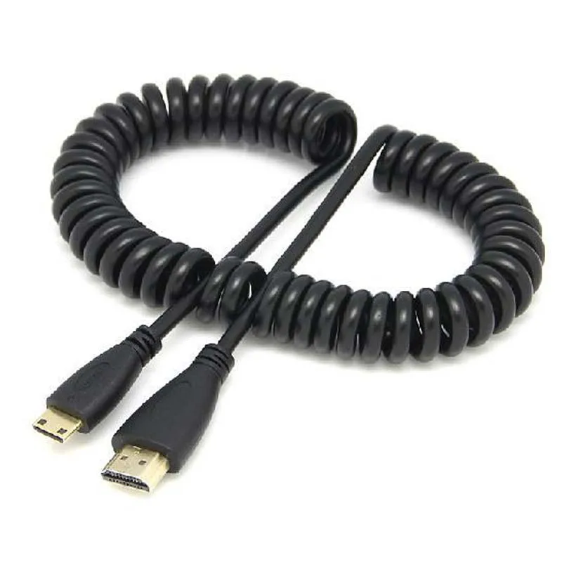 

High density speed Retractable spring mini HDMI wire Gold HD connector power cable monitor 1.4V 3D Mini HDMI to HDMI male cable