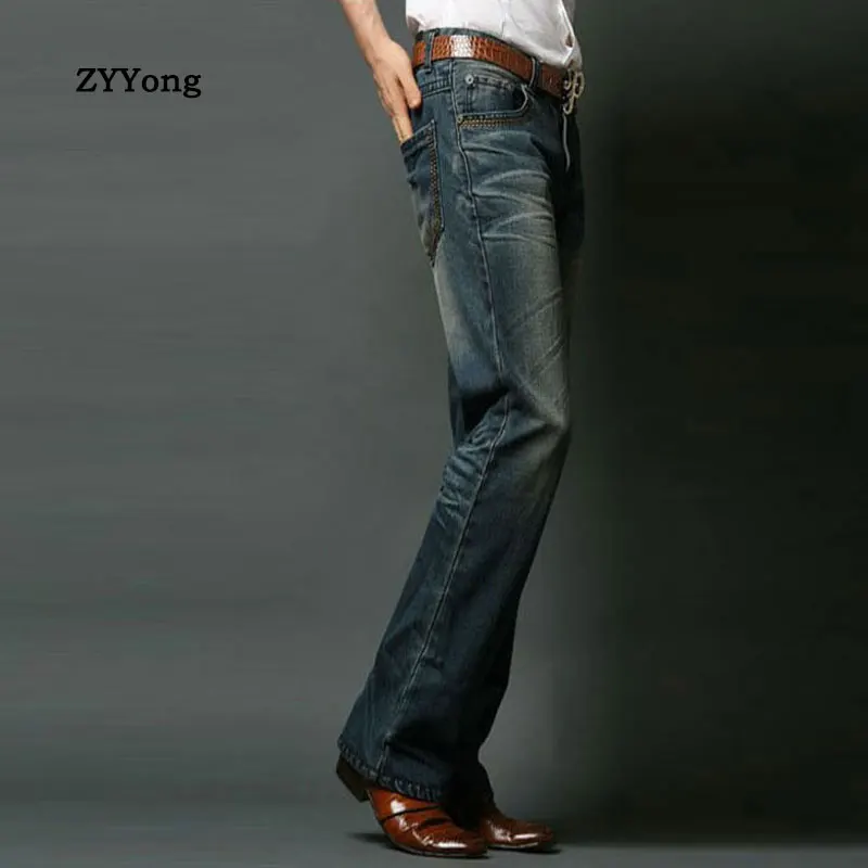 ZYYong Men's Jeans Traditional Boot Cut Legged Jeans Classic Casual Denim Flare Retro Blue Jeans Men's Pants Size 28-38