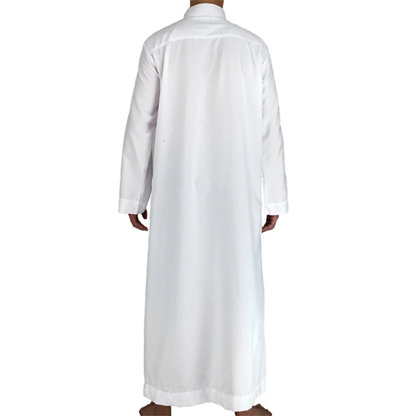 White Long Sleeve Islamic Men Clothing Jubba Thobe Abaya Dubai Saudi Arabia Traditional Ramadan Kurta Eid Arab Robes images - 6