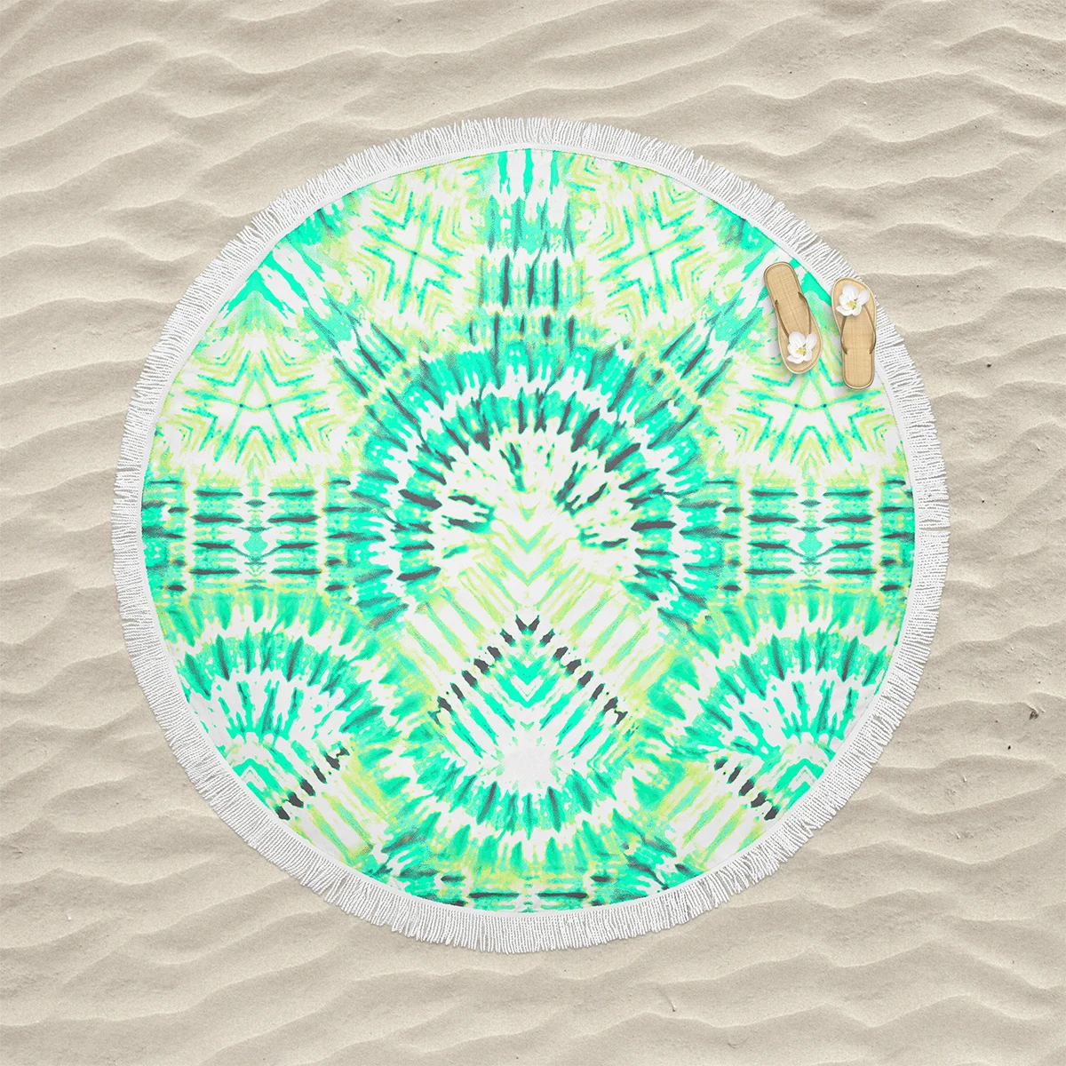 

SOFTBATFY Tie Dye Green Round Beach Towel with Tassel Oversized Yoga Mat Dropshipping