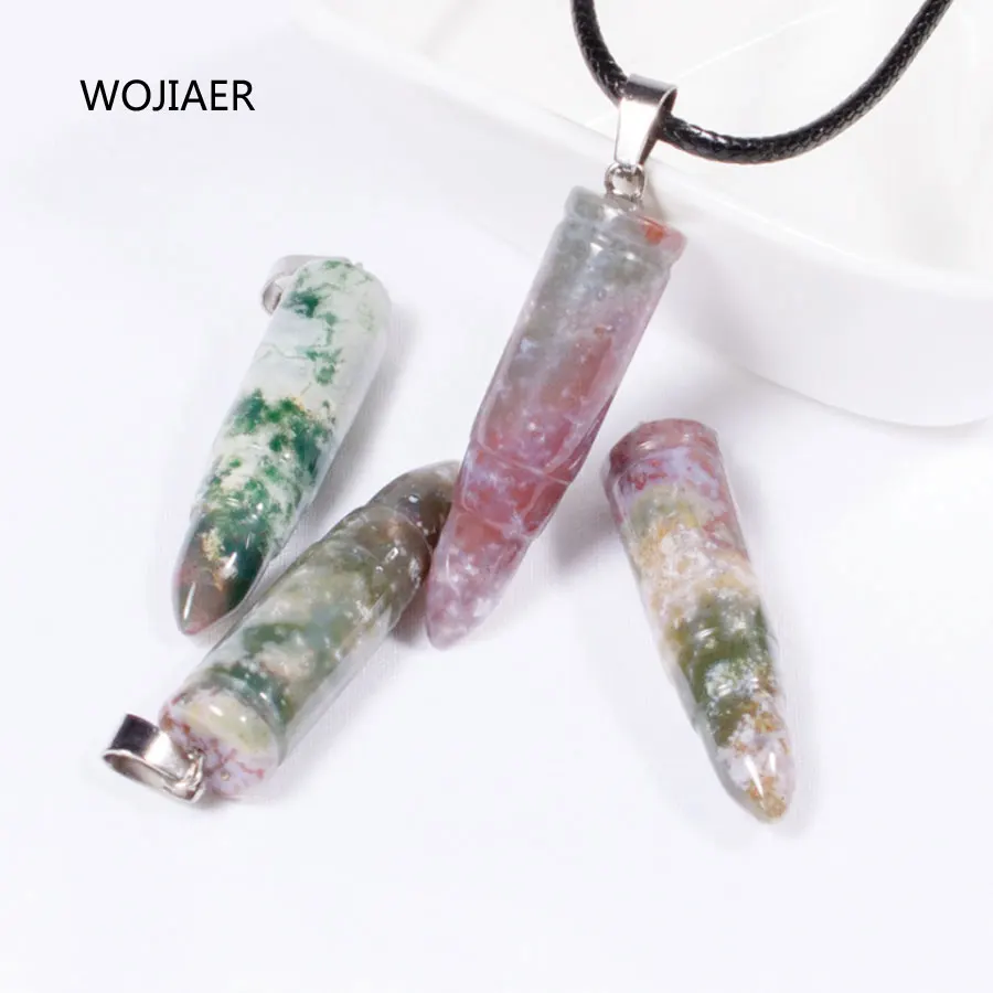 

WOJIAER Natural Indian Agates Stone Bullet Pendant Pendulum Tangling Stone Energy Handmade Necklace Jewelry 1PCS ZM0409