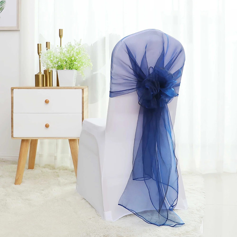 65x275 см оранжевый органза узел свадебный стул Декор Банкетный событие украшения