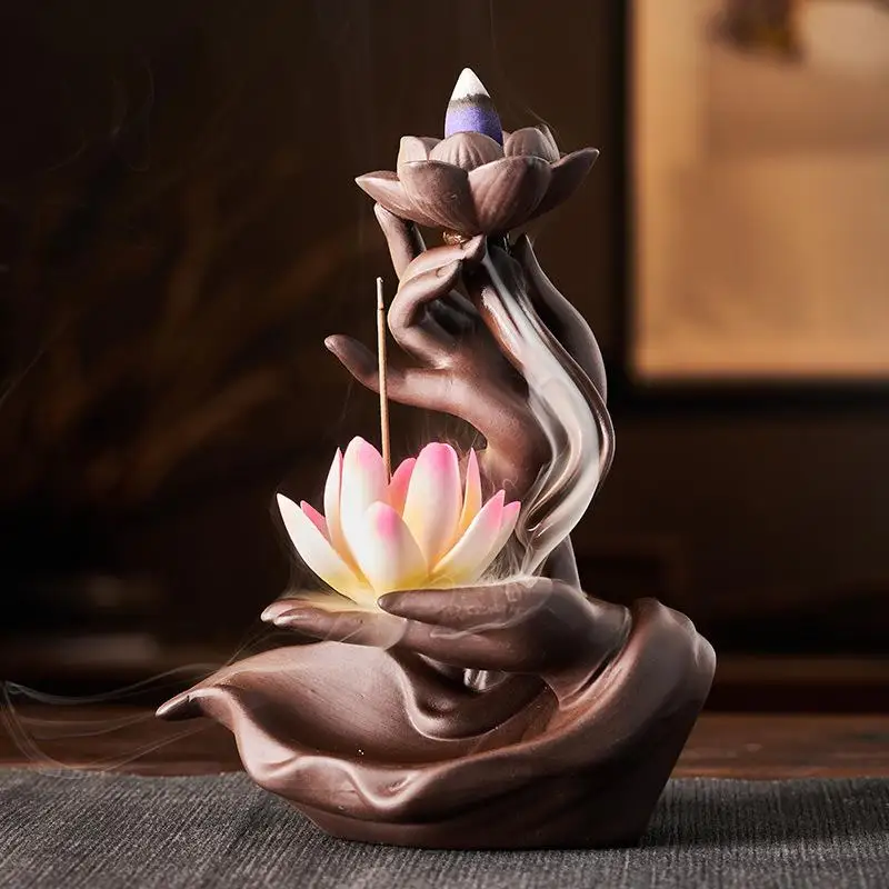 

Creative Zen Bergamot Lotus Ceramic Incense Burner Sandalwood Agarwood Backflow Incense Burner Home Decoration Ornaments