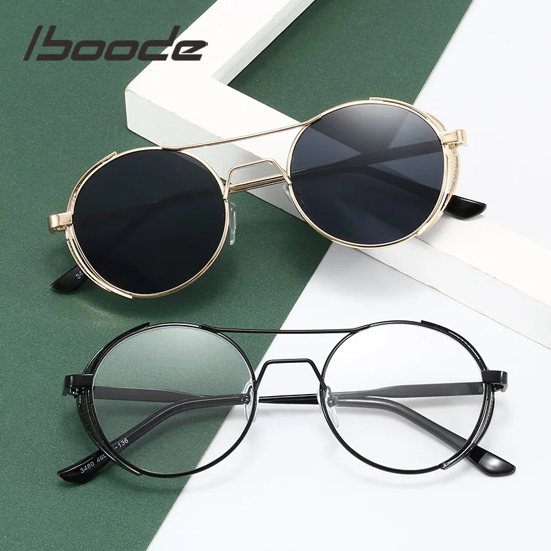 

iboode Metal Steampunk Sunglasses Frame Men Women Brand Designer Vintage Round glasses Driving Goggles Male Female UV400