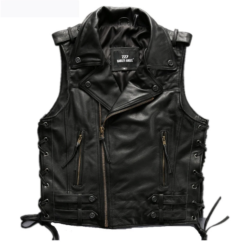 

Vintage Grey Factory Leather Biker Oblique Zipper Slim Fit Genuine Thick Cowskin Men Motorcycle Vest Coats