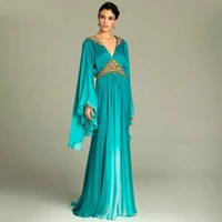 plus size blue dubai arabic kaftan prom dresses beaded gold crystal sequin long sleeves evening dresses formal party gown