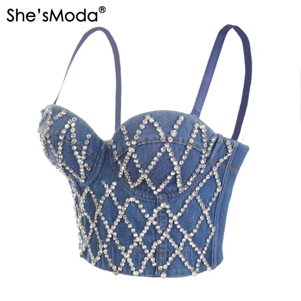 Джинсы She'sModa женские бюстье с бриллиантами бюстгальтер укороченный топ для
