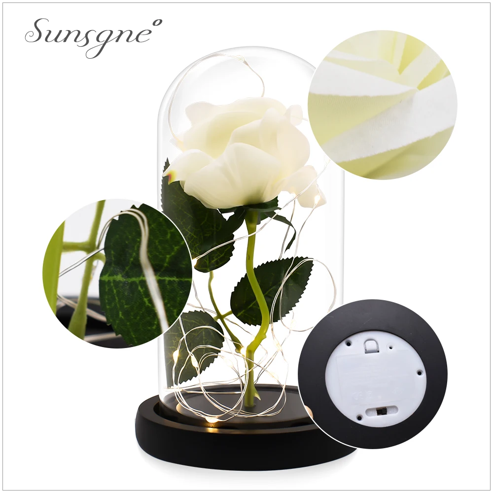 

Romantic Souvenir Gifts White Rose Flower Silk Rose Artificial Rose Flower with LED Box Office Decor
