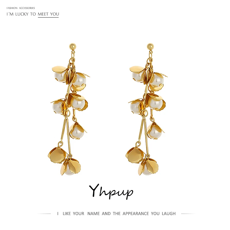 Серьги Yhpup с длинной кисточкой имитация жемчуга медные золотые украшения для