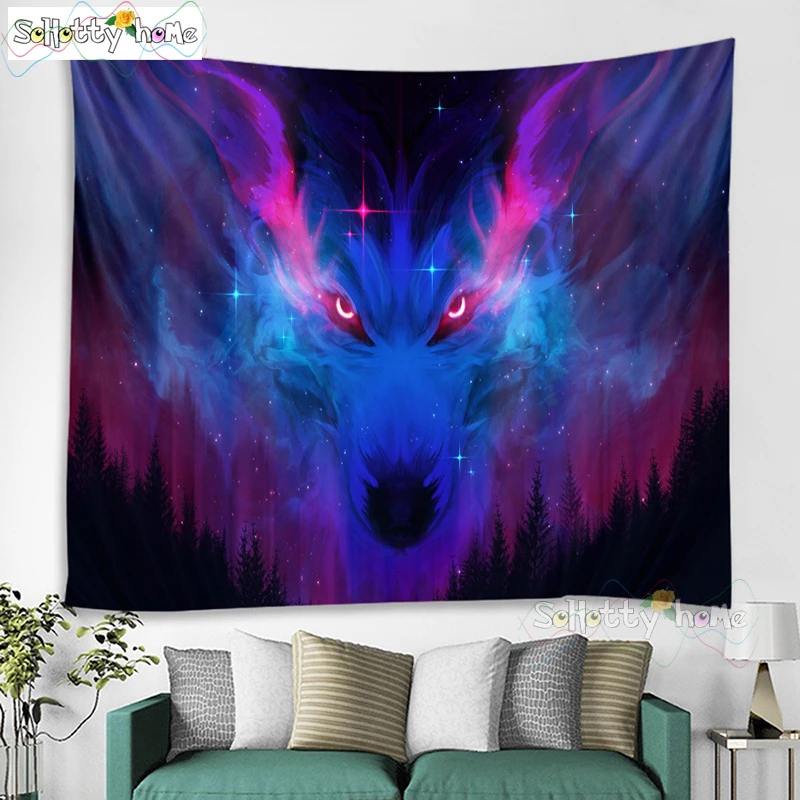 Светящиеся психоделические настенные гобелены волка аниме гобелен Бохо