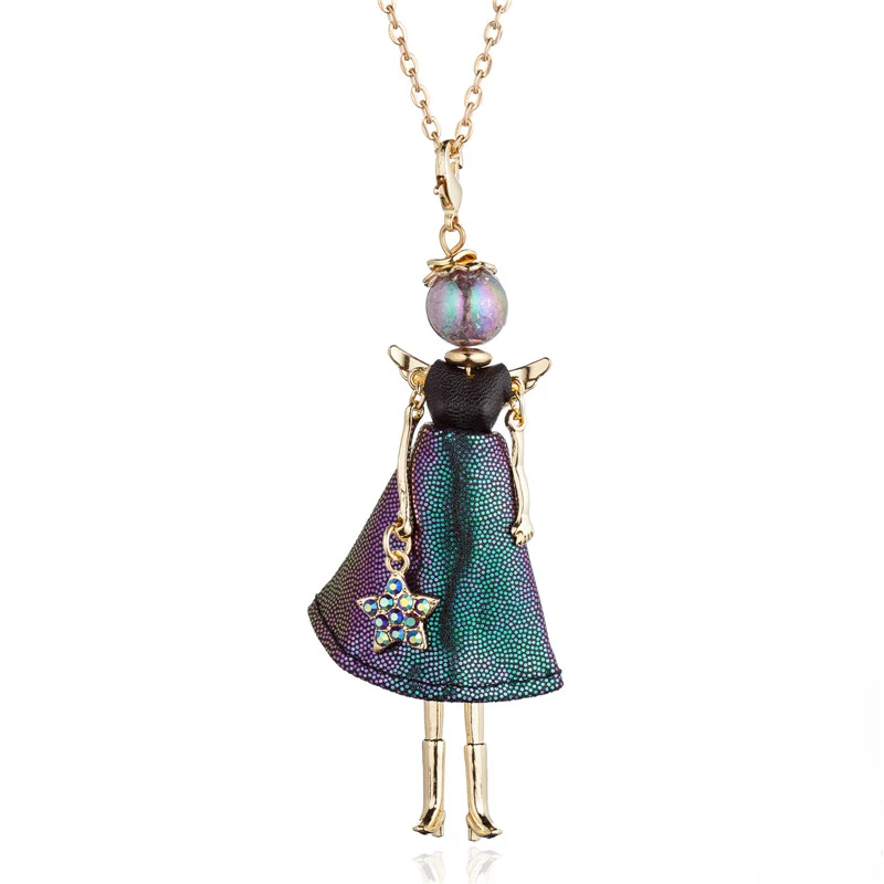 

HOCOLE Fashion Doll Necklaces For Women Handmade Alloy Long Chain Crystal Kids Girls Dress Pendant Necklace Jewelry Accessories