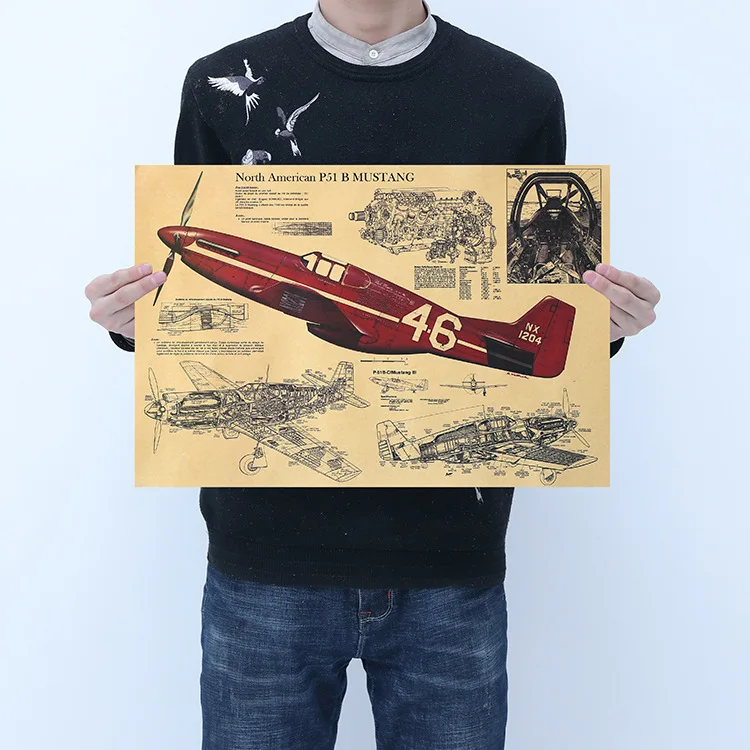 Mustang Fighter структурный винтажный Ретро плакат дизайн рисунок Бар Кафе крафт бумага