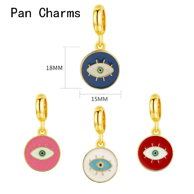 

Homemade Fashion Blue Pink Red Enamel Eyeball Pattern Gold Color Circle Pendant Bead For Pandora Charm Jewelry Making DIY