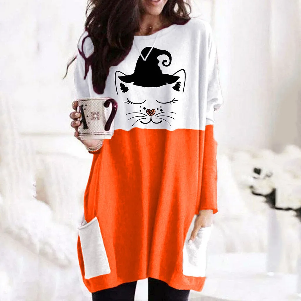 Свитшот женский с надписью И котом свитшот длинным рукавом принтом на Хэллоуин