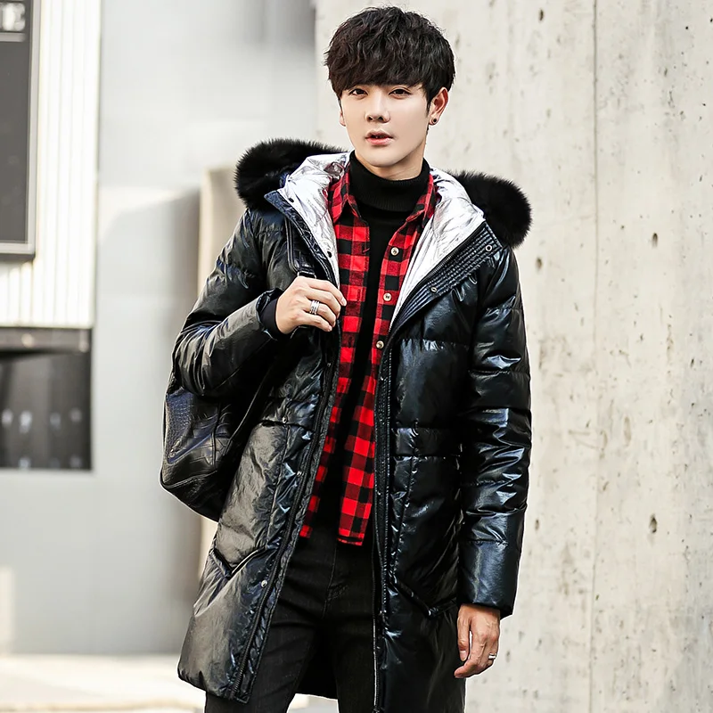 New down jacket fashion trend men's coat warm winter coat long fox wool collar white duck down coat high quality