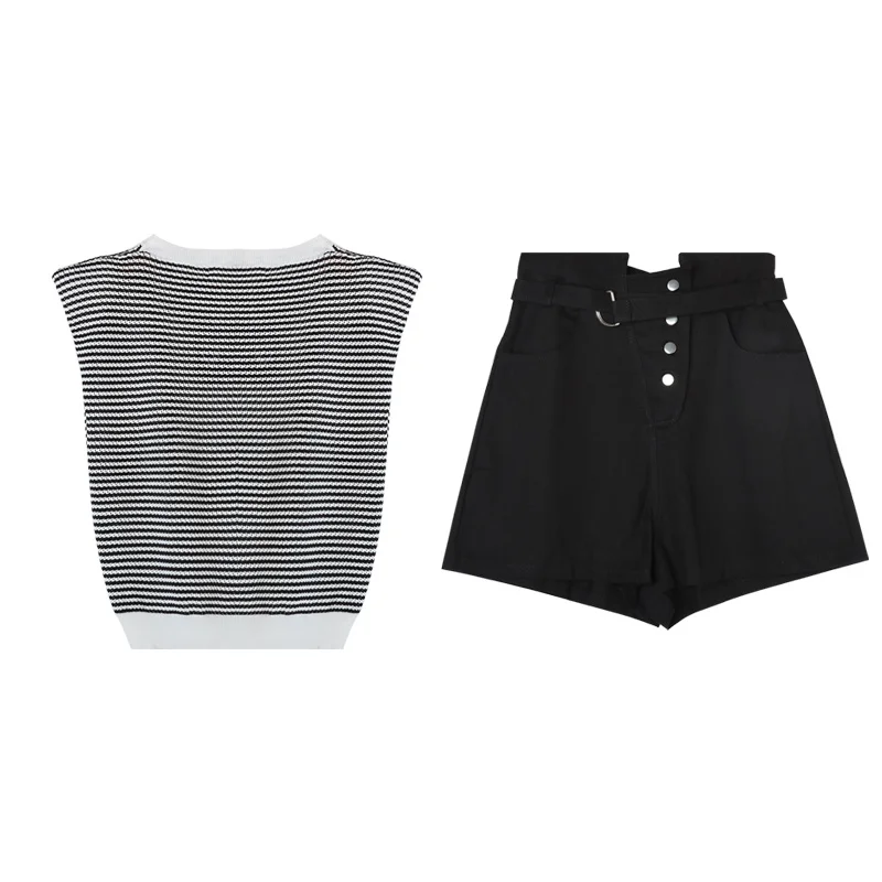 Женский летний комплект из двух предметов: джинсовые шорты с высокой талией |