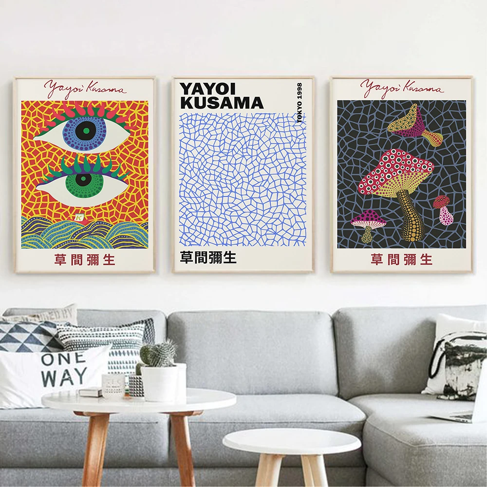 

Vintage Museum Poster Yayoi Kusama Canvas Painting Abstract Art Print Exhibition Fashion Wall Picture For Living Room Home Decor