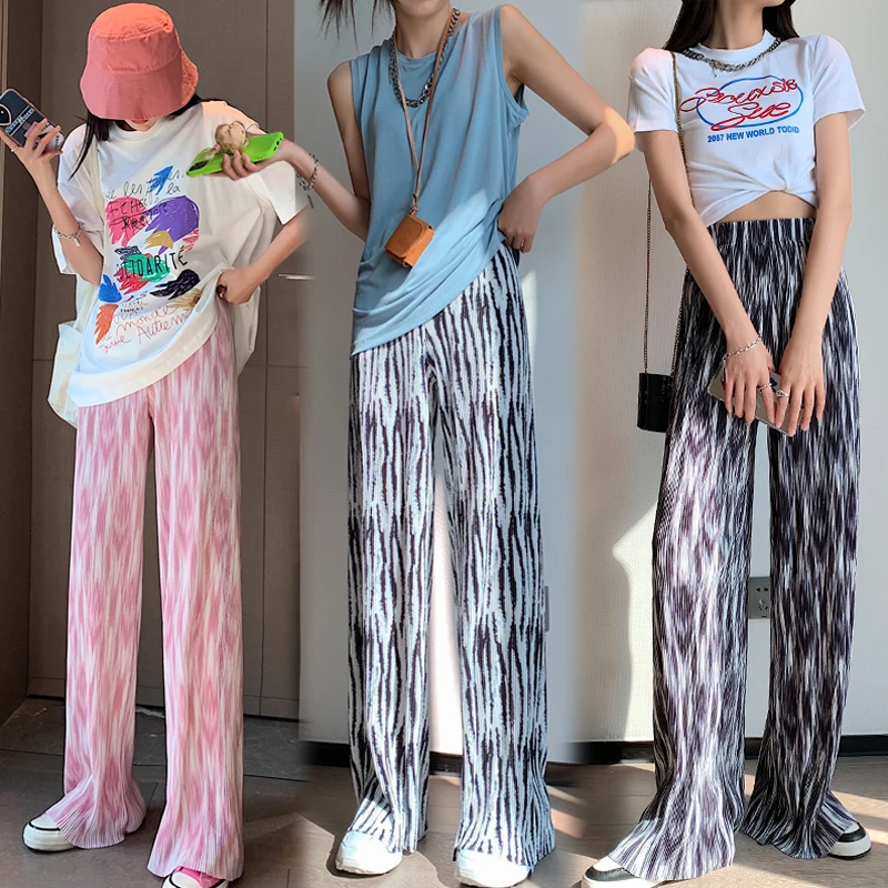 

Limiguyue High Waist Tie Dye Wide Leg Pants Women Summer Sweatpants Korean Style Casual Loose Straight Mopping Trousers K1250