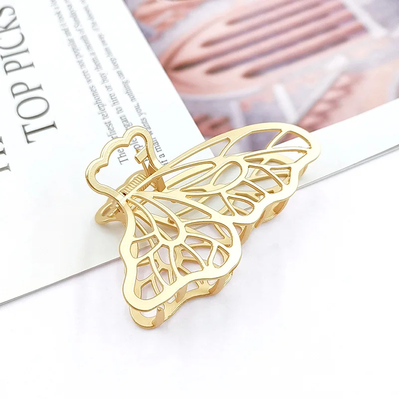 

Women Geometric Feather Dumb Gold Butterfly Alloy Hair Claw Vintage Metal Hairpin Hair Clips Simple Hair Accessories