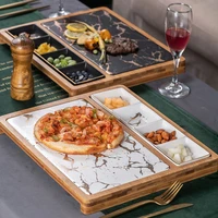 nordic restaurant pizza snack plate square ceramic service plate creative marble gold pattern western dish with grid steak plate