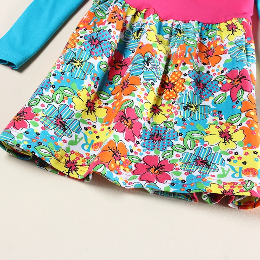 Платье с длинными рукавами для маленьких девочек из 100% хлопка вышивкой цветочным