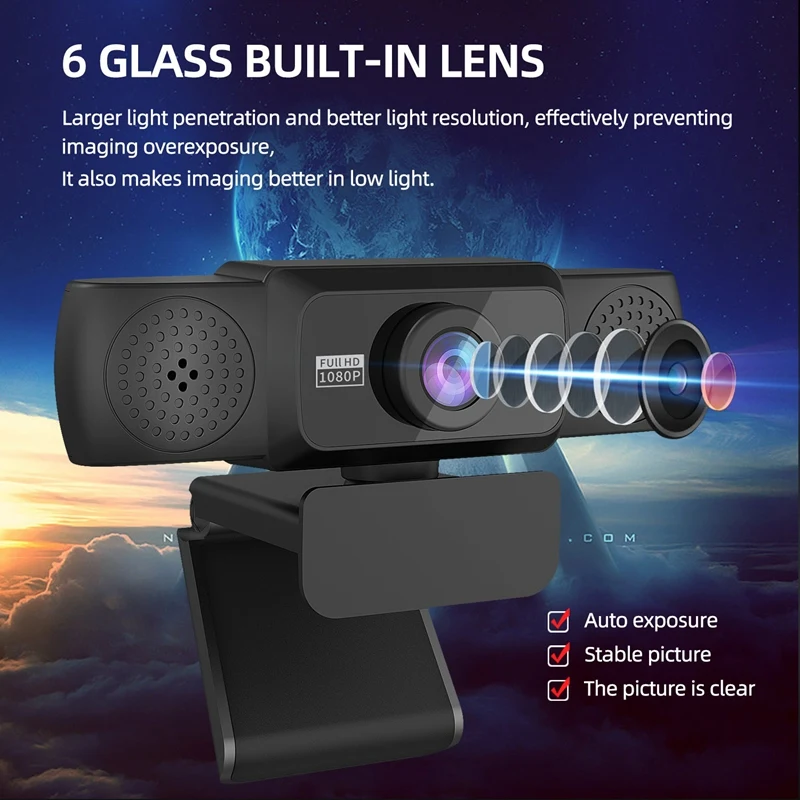 

HXSJ High-Definition 1080P Computer Camera with Built-in Microphone, Online Teaching, Live Video Conference, One Piece Delivery