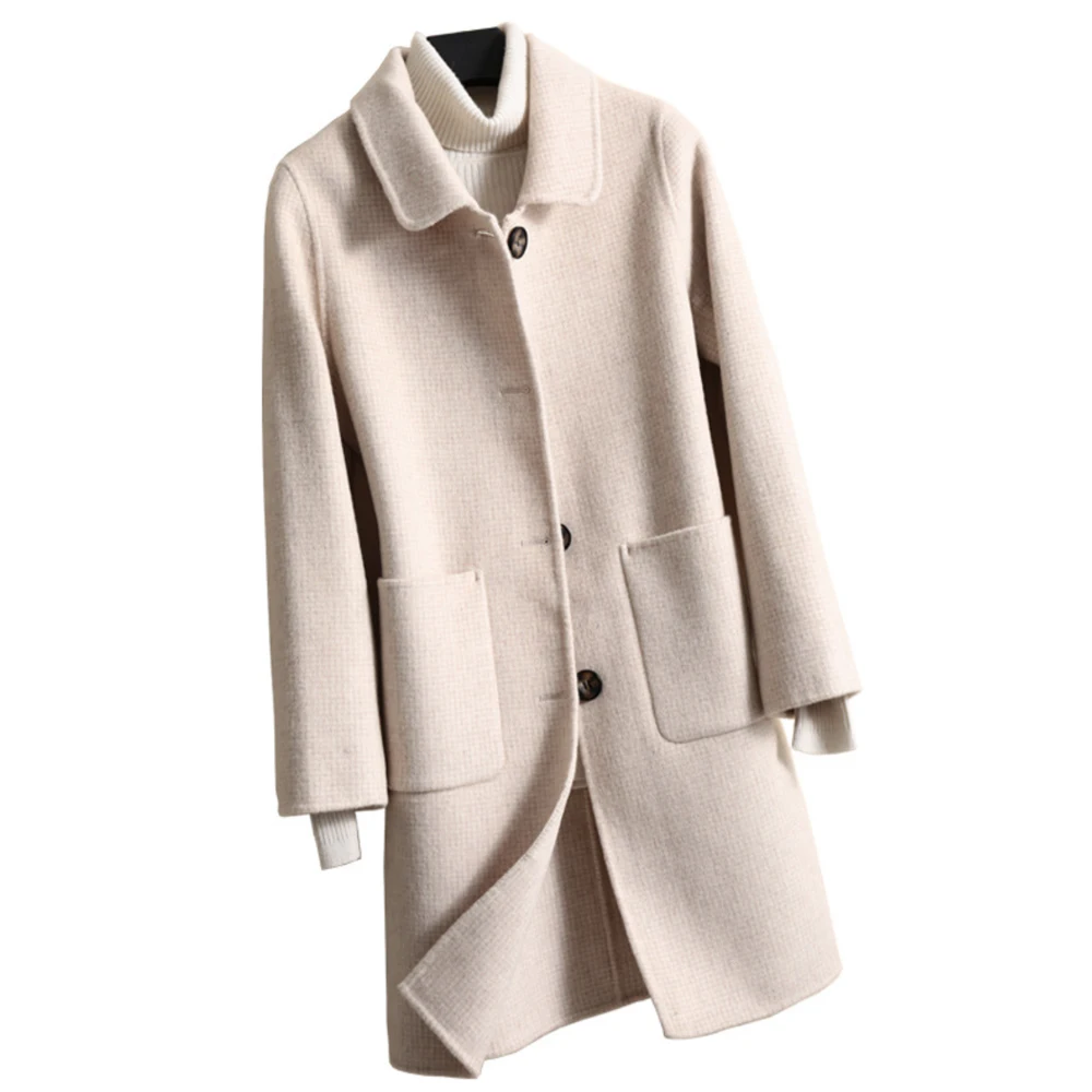 Клетчатое плотное зимнее женское хлопковое теплое пальто из 100% шерсти и кашемира