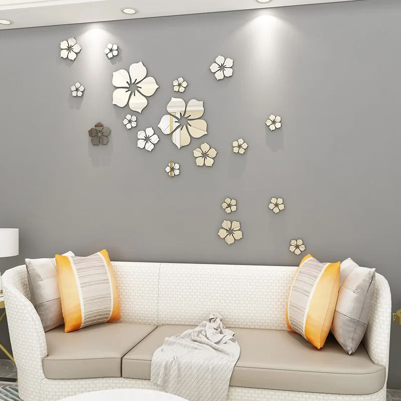 

18Pcs/set Mirror Wall Stickers Flower Wall Sticker DIY Acrylic 3D TV Background Art Mural Decor mirror Bathroom Home Decoration